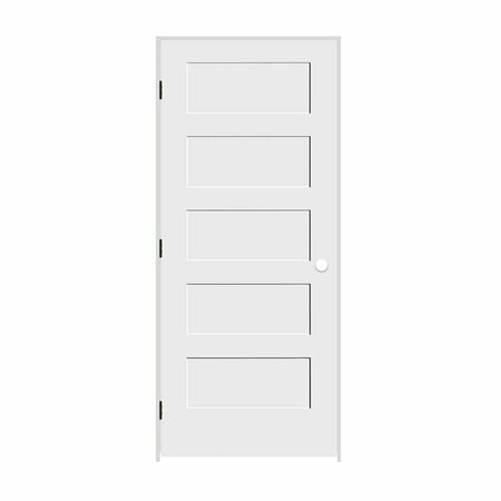 CODEL DOORS 30" x 80" x 1-3/8" Primed 5-Panel Equal Panel Interior Shaker 4-9/16" RH Prehung Door w/Mtt Blk Hngs 2668pri8405RH10B4916